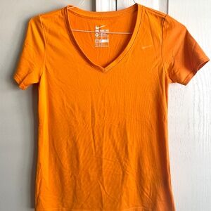 Nike Women's Dri fit Orange V Neck T shirt Size M
